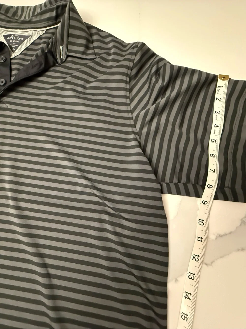 Adi Pure Adidas Men’s Striped Polo Shirt - Black & Gray